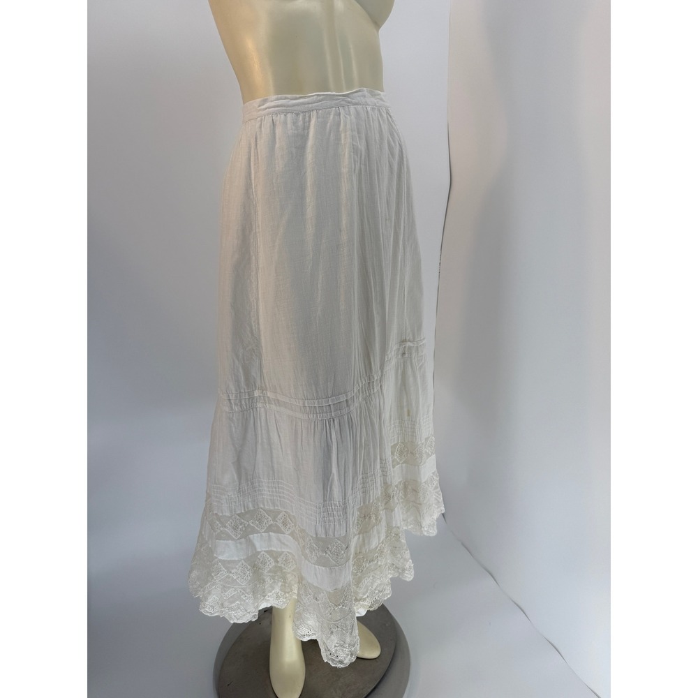 Antique Edwardian White‎ Cotton Voile Petticoat Reticella Needle Lace 1880-1910